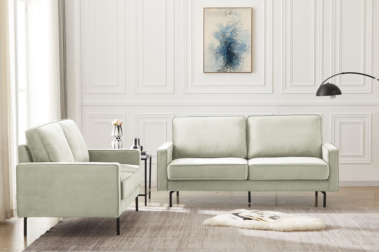 "Jessica" 3+2 Sofa Velvet Fabric -Cream