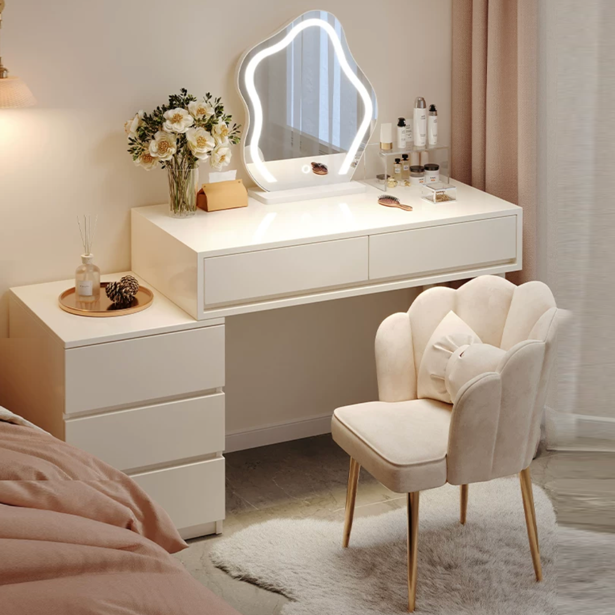 PHANTOM Vanity Dressing Table 100CM with LED Makeup Mirror and Chair