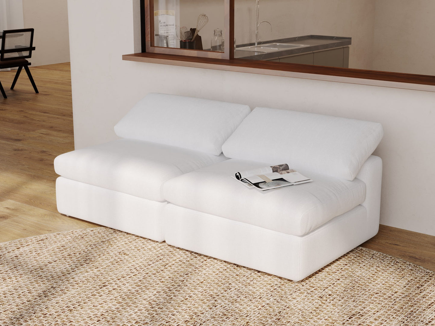 "CLOUD" Modular Sectional Sofa with Ottoman Fabric-Cream White