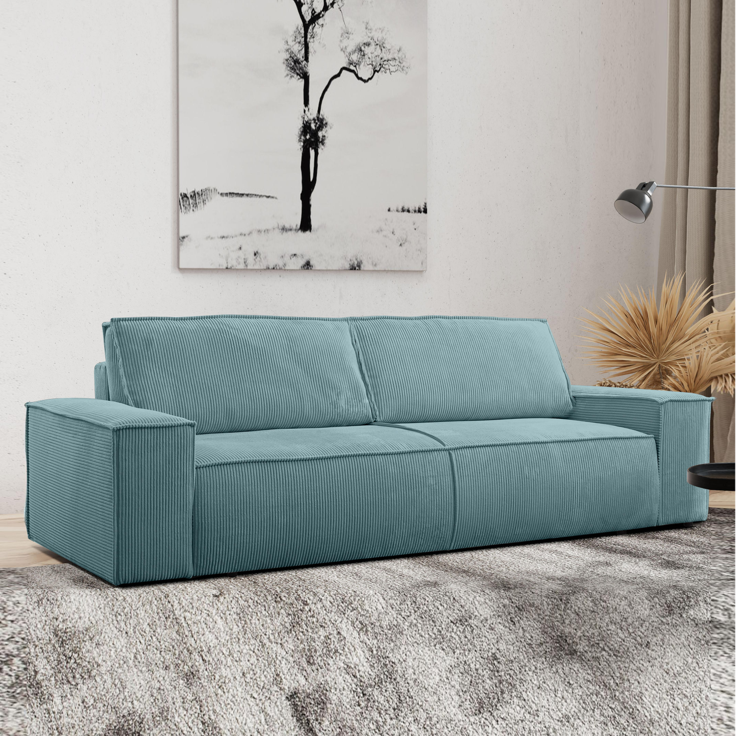 "AMELIA" 3-Seater Sofa Bed with Storage - Blue