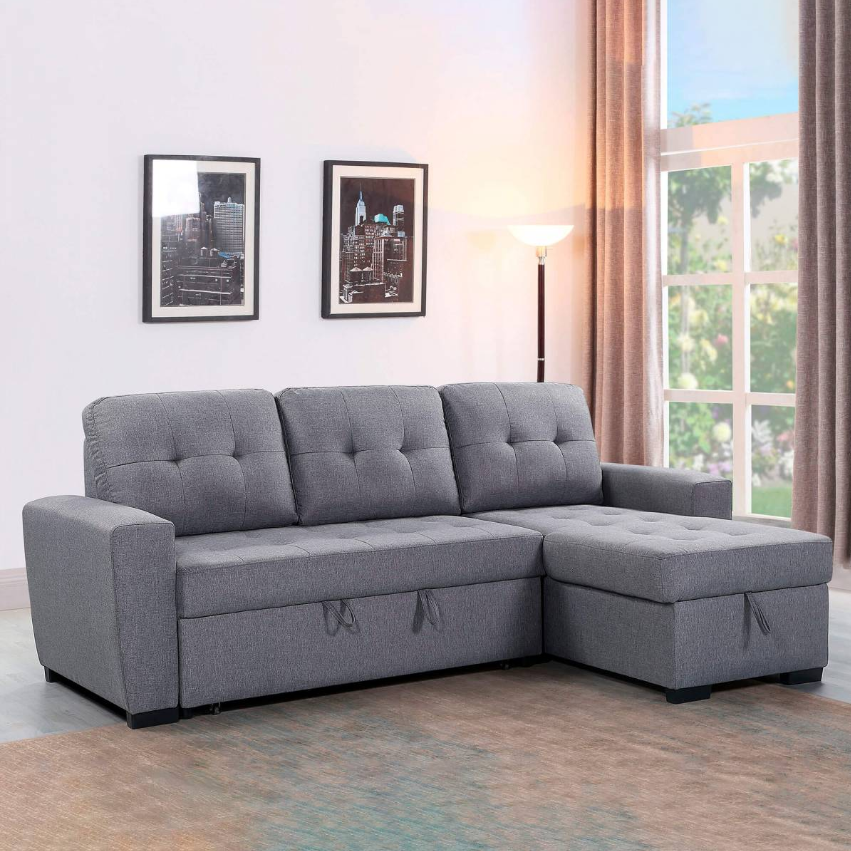 "FABIANA" Pull-out Sofa Bed Reversible Fabric Grey