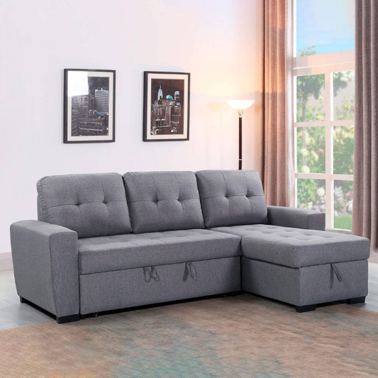 "FABIANA" Pull-out Sofa Bed Reversible Fabric Grey