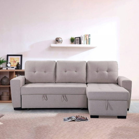 "FABIANA" Pull-out Sofa Bed Reversible Fabric Beige