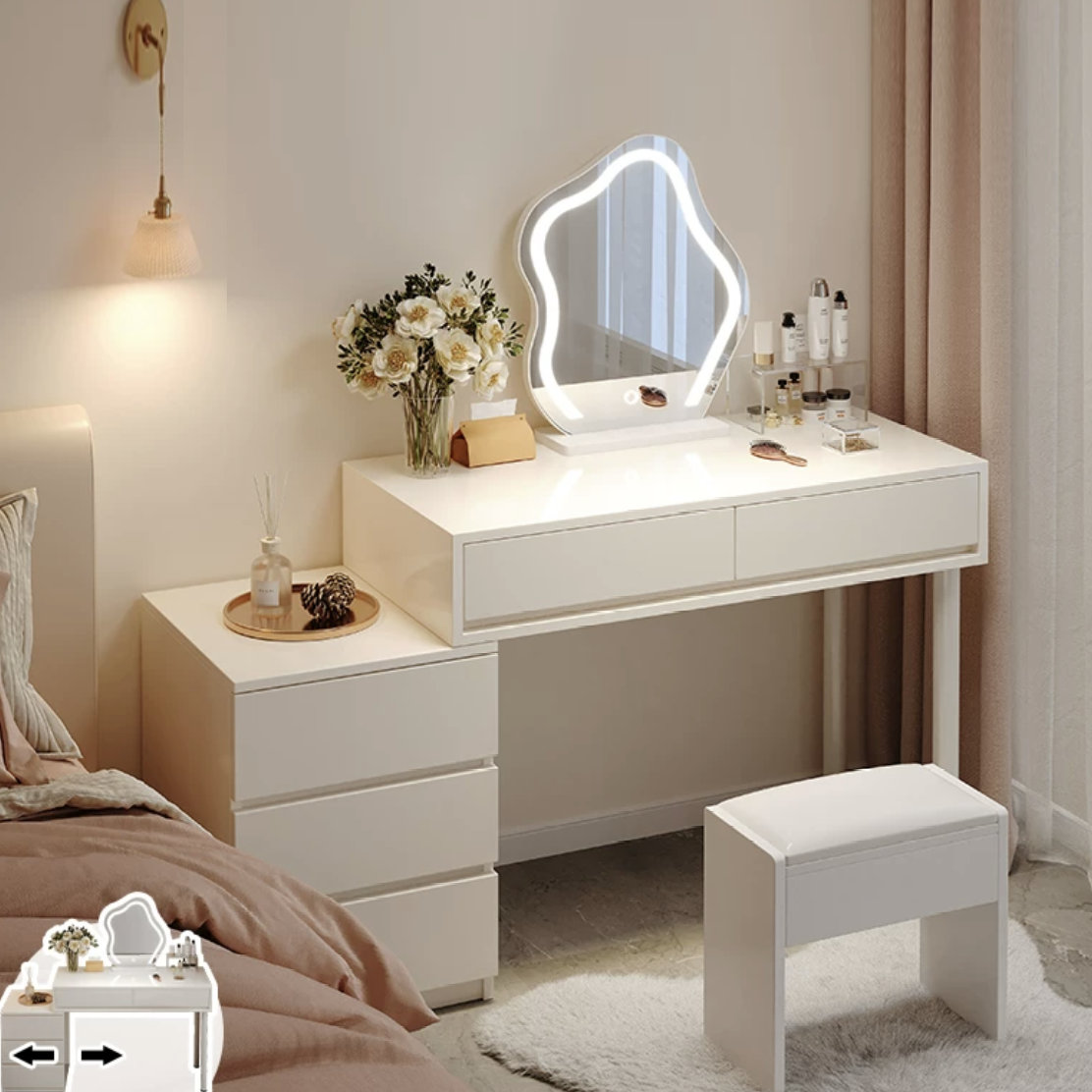 PHANTOM Vanity Dressing Table 100CM with LED Makeup Mirror and Chair