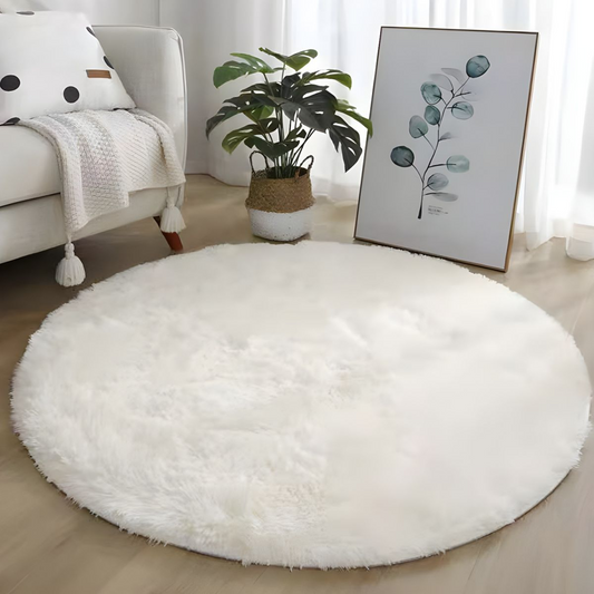 " Cozy Round Plush Rug White / 140cm