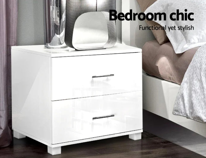 NAHG-WH Bedside Table with 2 Drawers -White