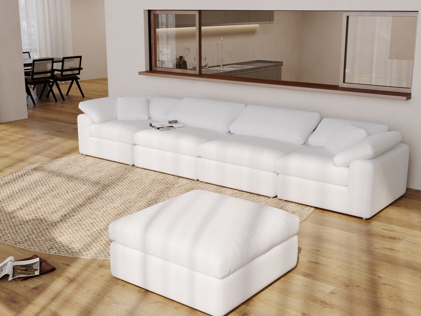 "CLOUD" Modular Sectional Sofa with Ottoman Fabric-Cream White