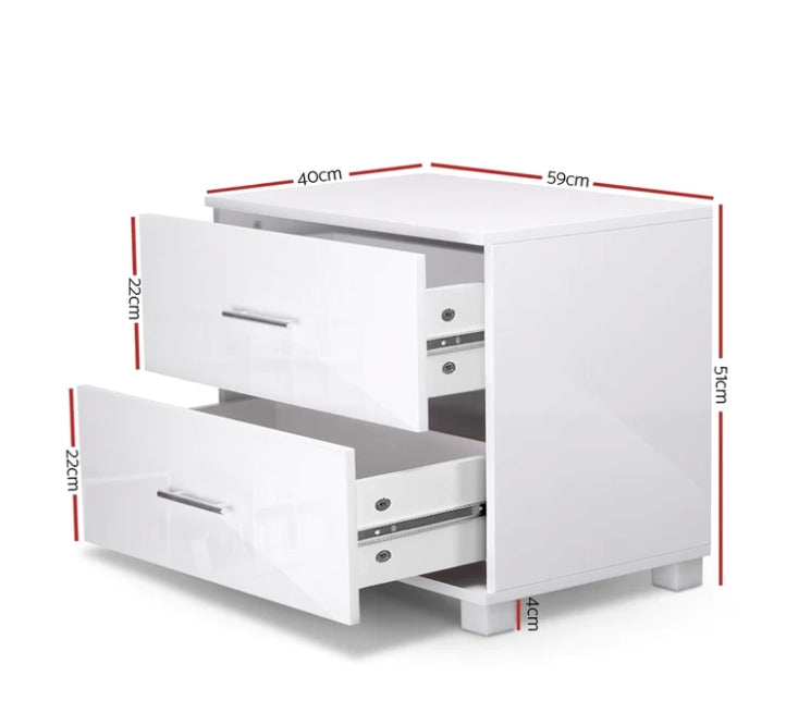 NAHG-WH Bedside Table with 2 Drawers -White