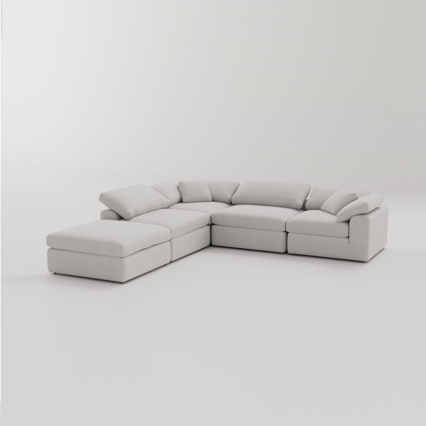 "CLOUD" Modular Sectional Sofa with Ottoman Fabric-Light Grey