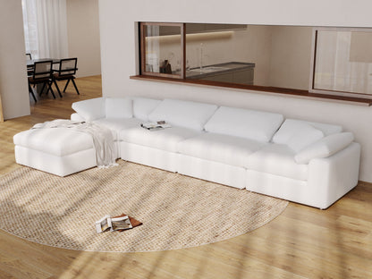 "CLOUD" Modular Sectional Sofa with Ottoman Fabric-Cream White