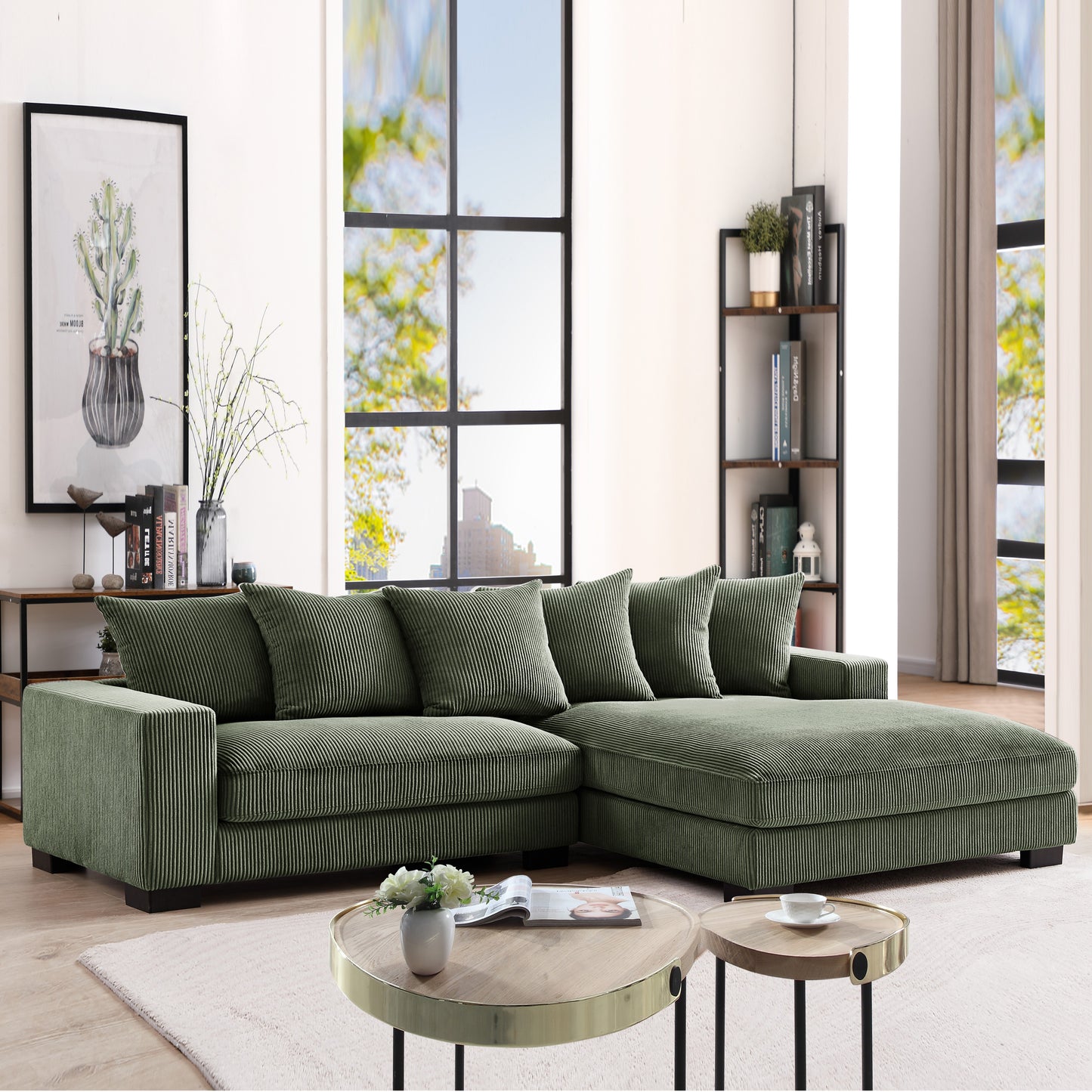 New Arrival "BRAM" Corner SOFA Corduroy Fabric -Forest Green