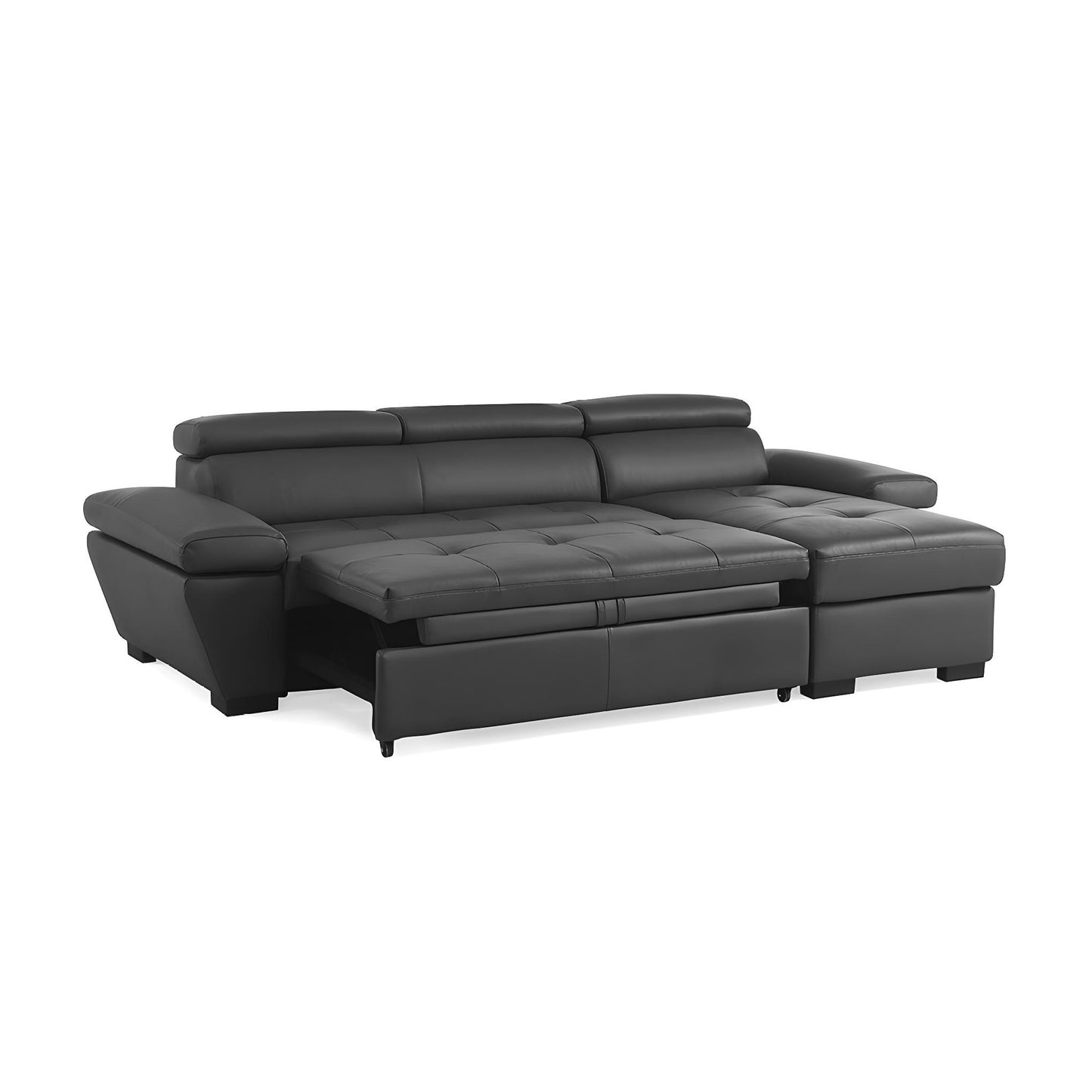 "JONOVA" Leather Convertible Corner Sofa bed with Storage- Cow Leather Black RHF