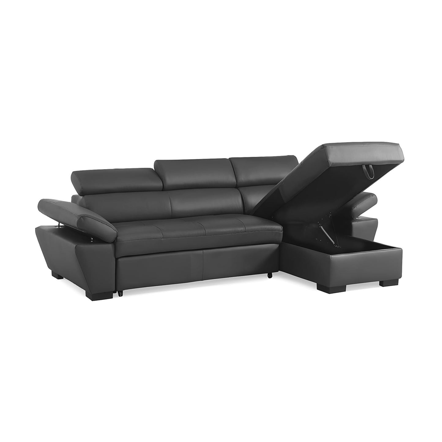 "JONOVA" Leather Convertible Corner Sofa bed with Storage- Cow Leather Black RHF