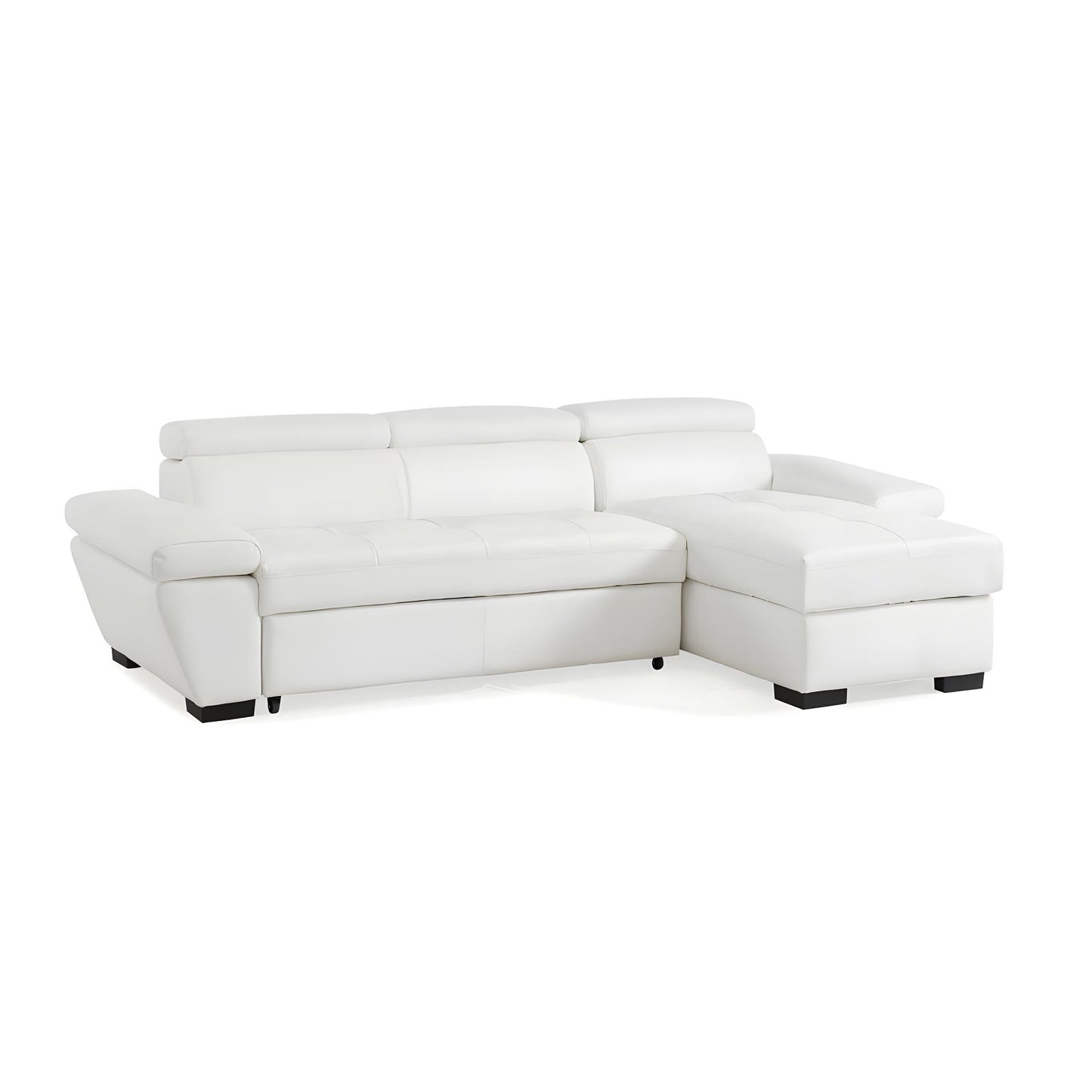 "JONOVA" Leather Convertible Corner Sofa bed with Storage- Cow Leather White RHF