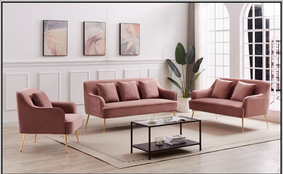 Velvet Pink Sofa Set