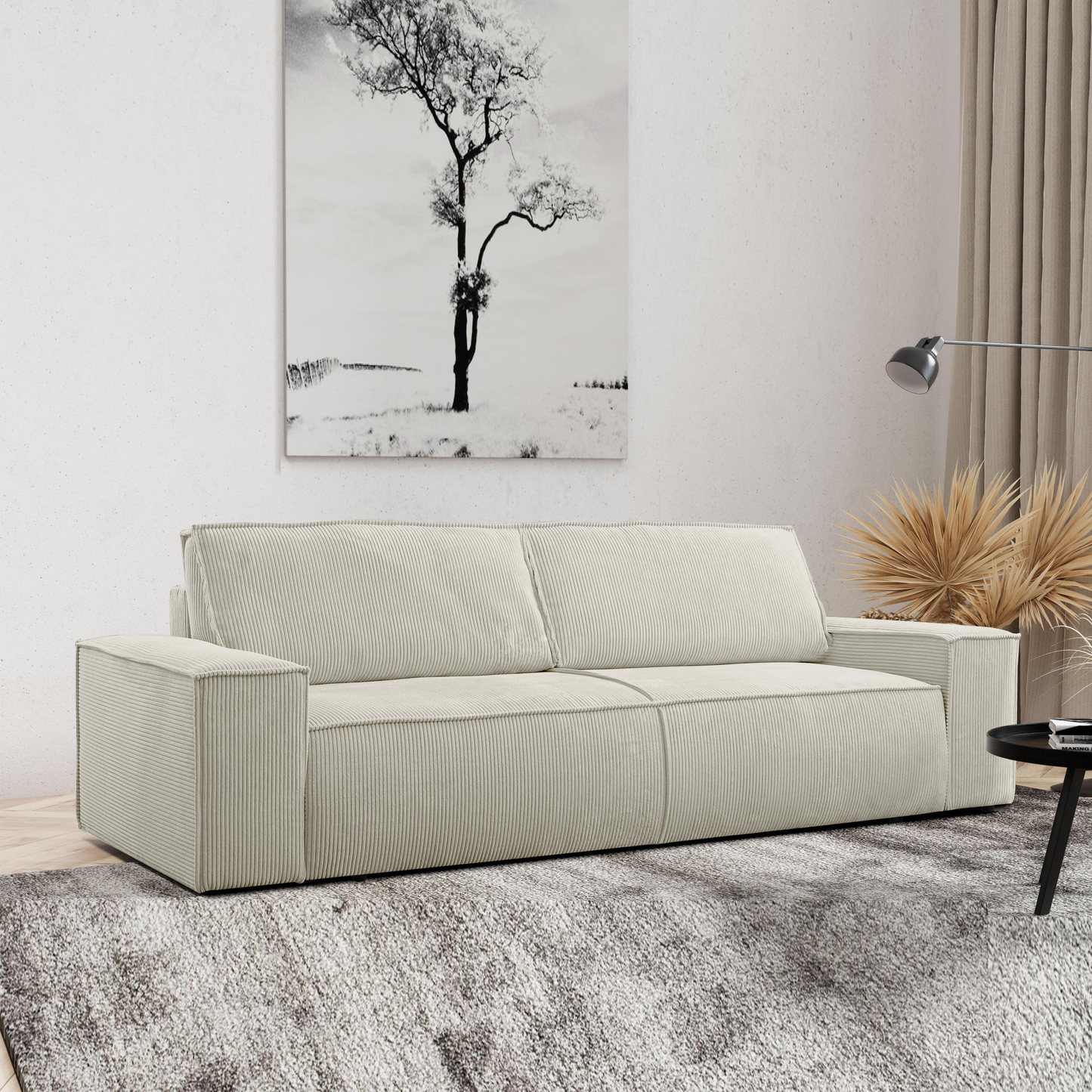 "AMELIA" 3-Seater Sofa Bed with Storage - Cream