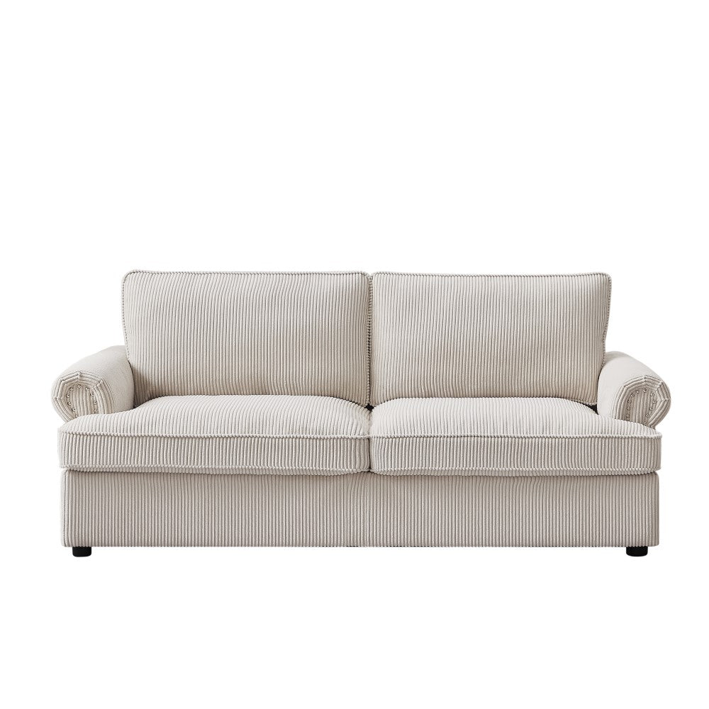 "PHEBE" 2-Seater Sofa Bed Couch with Foam Mattress -Cream