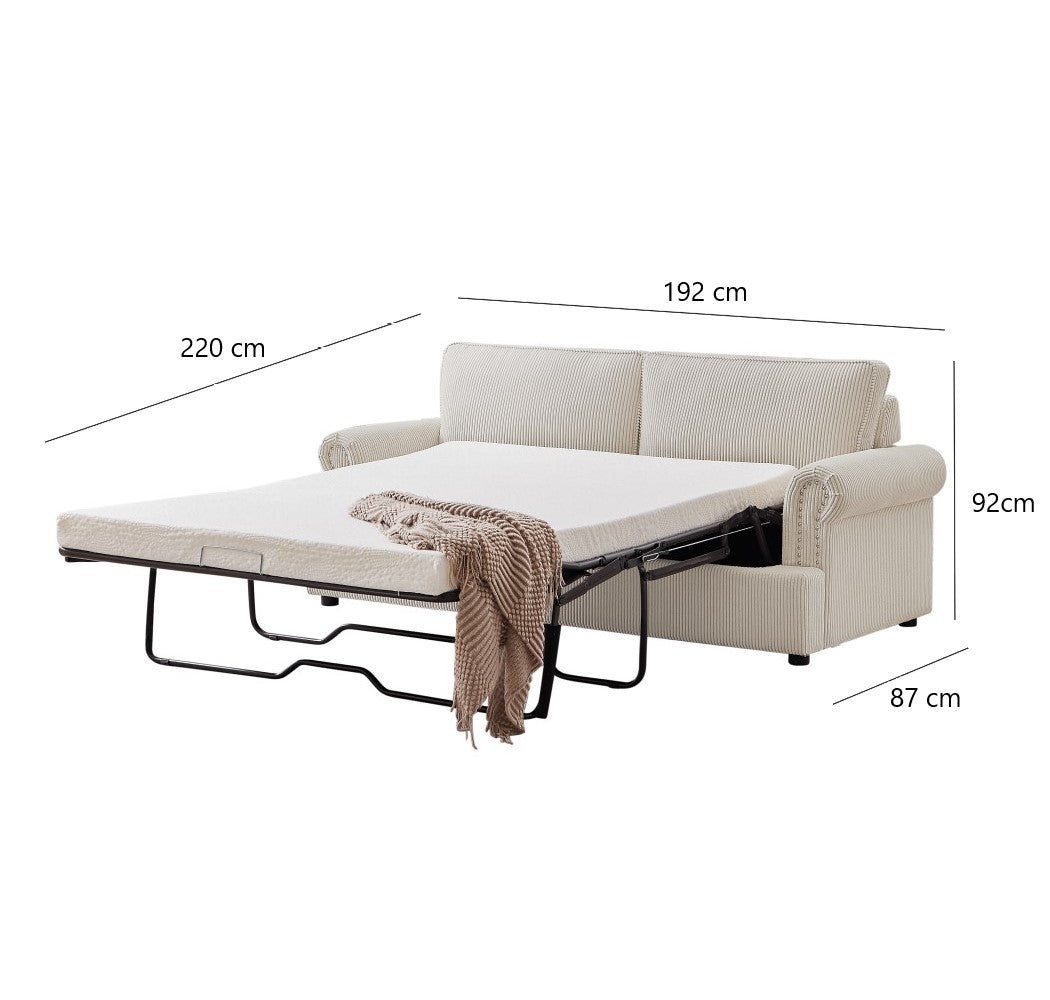 "PHEBE" 2-Seater Sofa Bed Couch with Foam Mattress -Cream