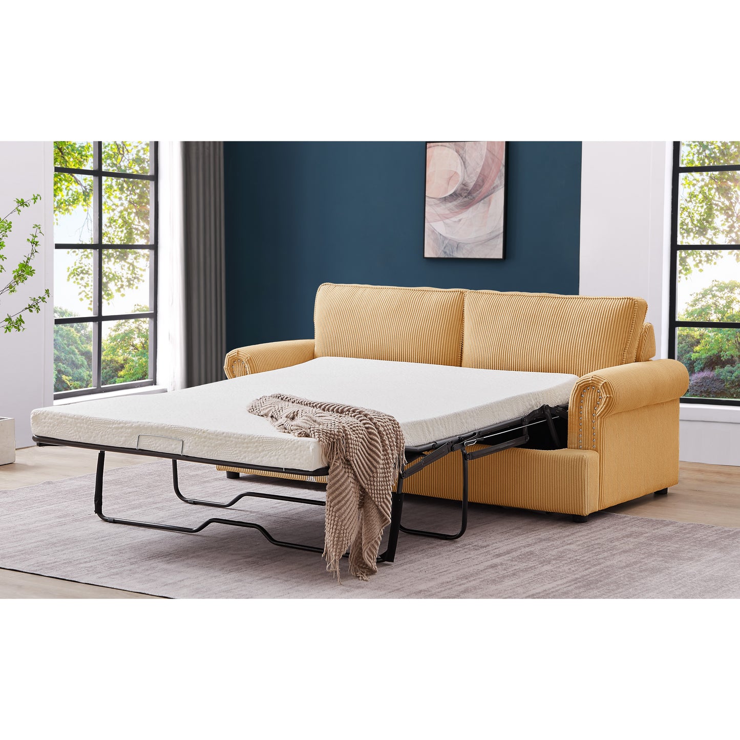 "PHEBE" 2-Seater Sofa Bed Couch with Foam Mattress -Ginger