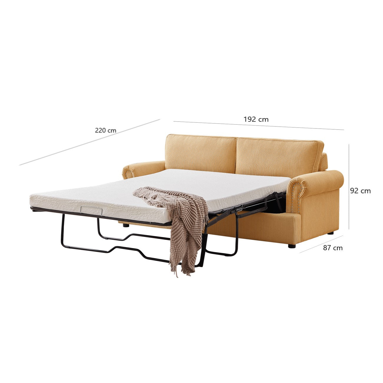 "PHEBE" 2-Seater Sofa Bed Couch with Foam Mattress -Ginger