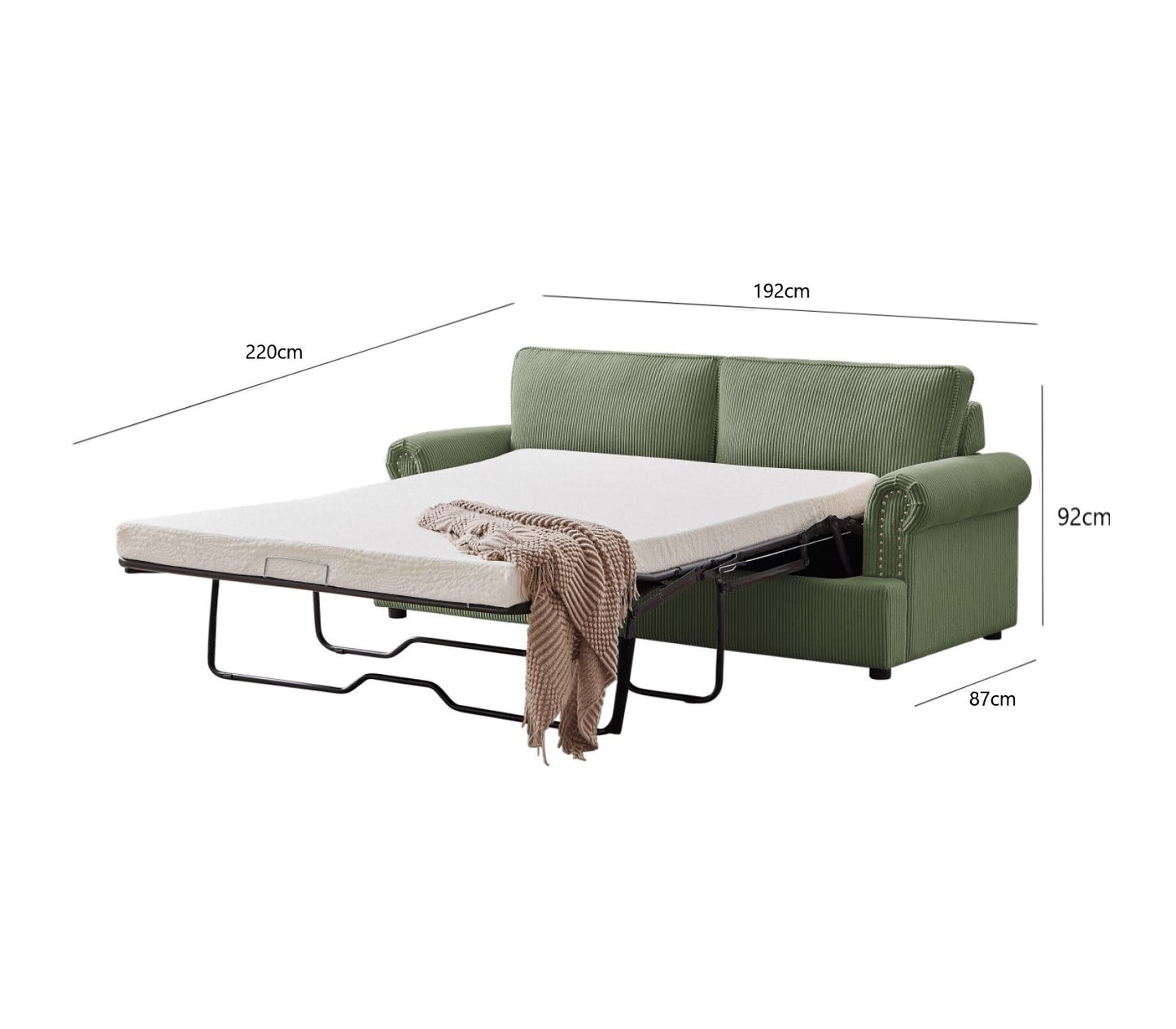 "PHEBE" 2-Seater Sofa Bed Couch with Foam Mattress -Olive Green