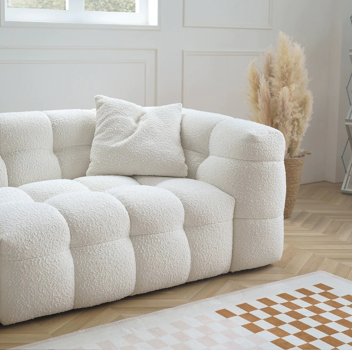 "MARIO" 2-Seater Boucle Fabric Sofa -Cream