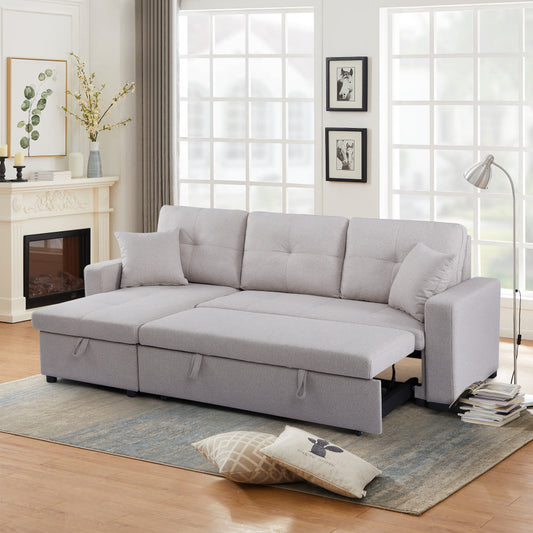 "MANHATTAN" Pull-out Sofa Bed with Storage Reversible Fabric Beige