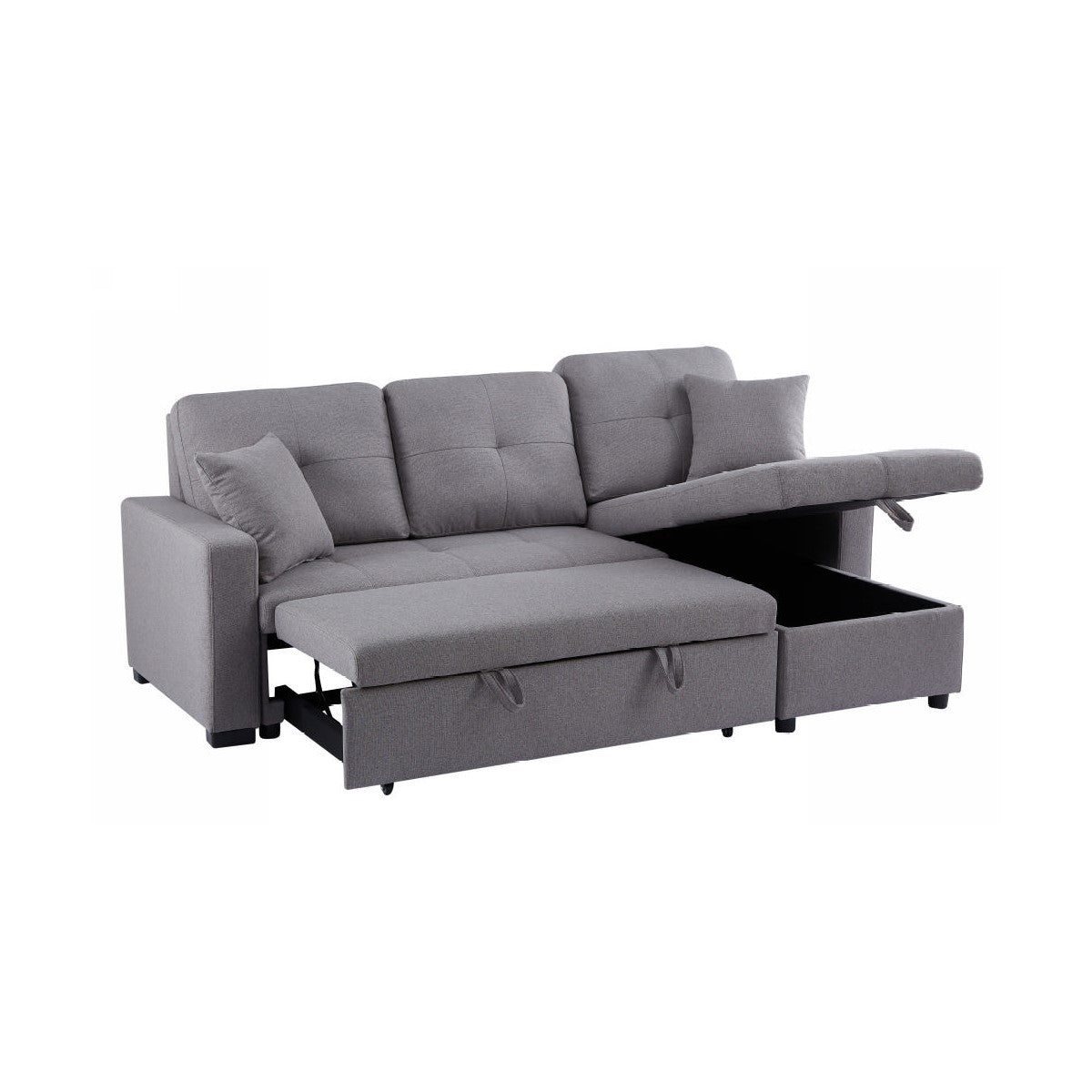 "MANHATTAN" Pull-out Sofa Bed with Storage Reversible Fabric Grey