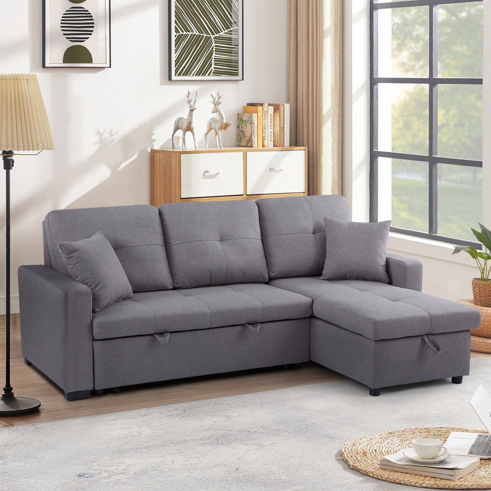 "MANHATTAN" Pull-out Sofa Bed with Storage Reversible Fabric Grey