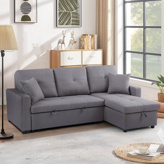 "MANHATTAN" Pull-out Sofa Bed with Storage Reversible Fabric Grey