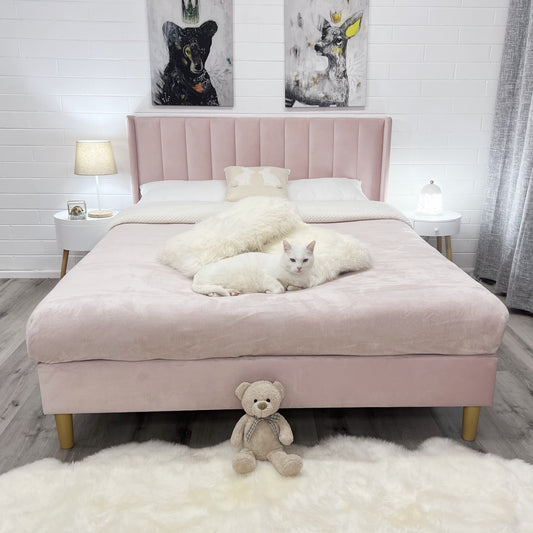 "ACCORDION" Bed Frame Velvet Pink