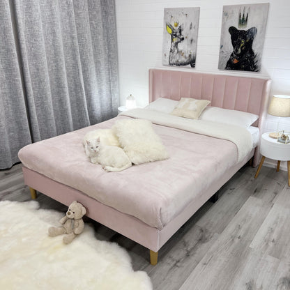 "ACCORDION" Bed Frame Velvet Pink