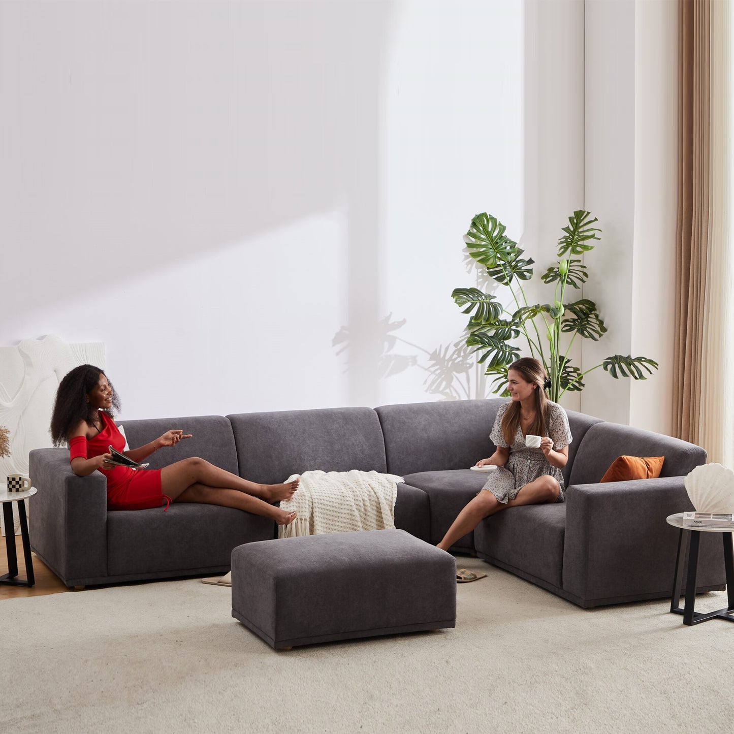 " DOFF" Modular Sectional Sofa with Ottoman Fabric -Charcoal