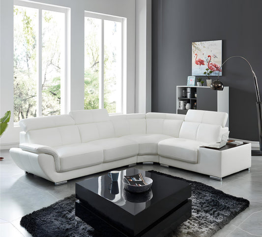 "NAHIA" 4-Seater Leather Corner Sofa - Genuine Leather White