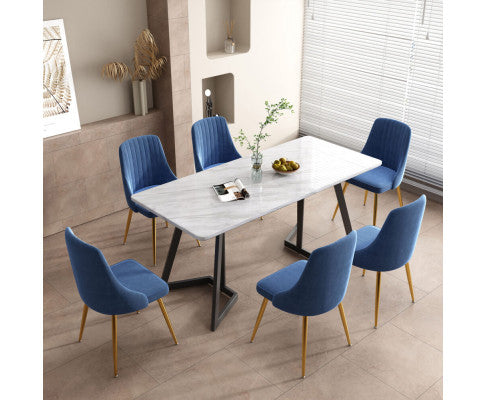 Marble Rectangle Dining Table White 1+6 Dining set -170cm