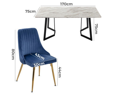 Marble Rectangle Dining Table White 1+6 Dining set -170cm