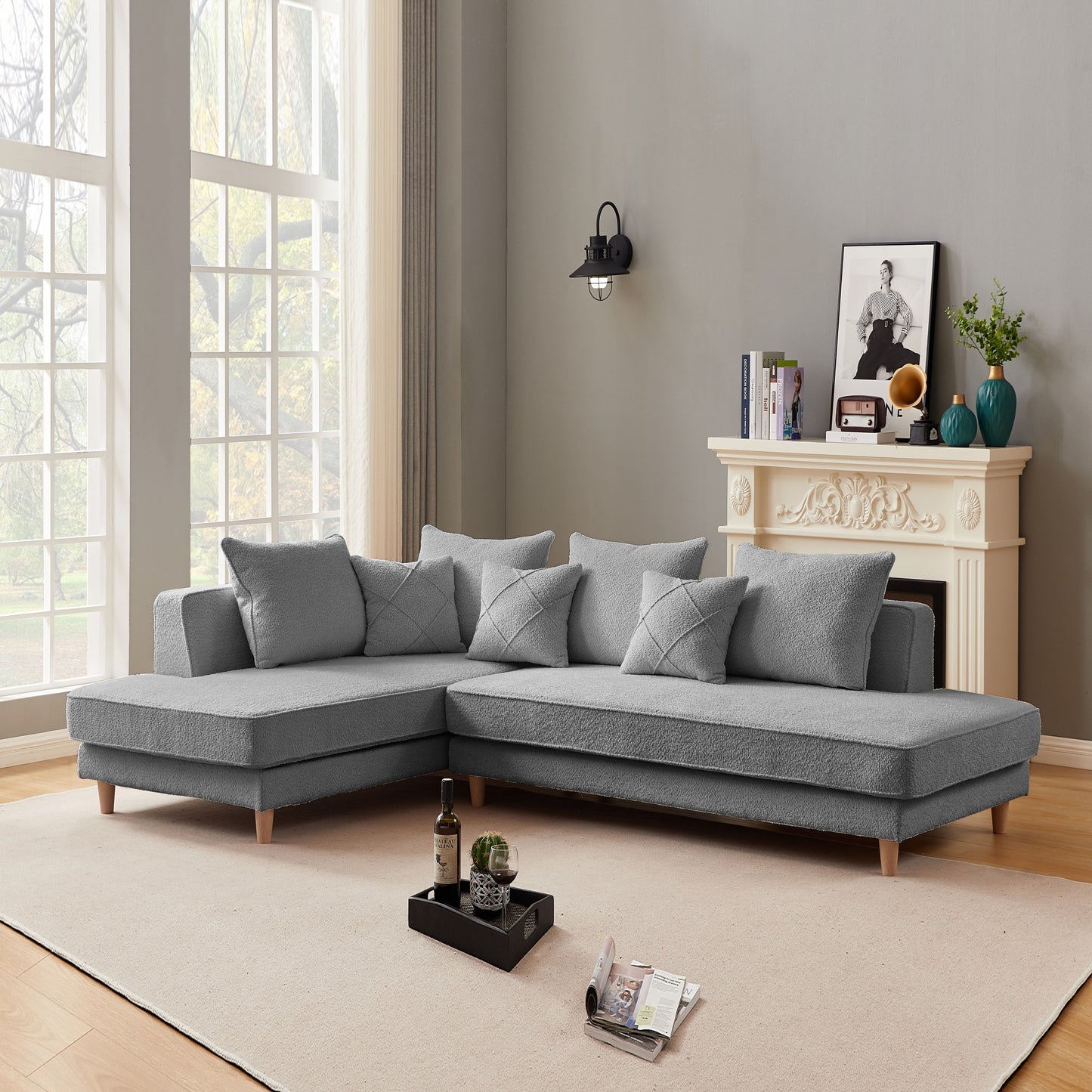 'DIOR' LHF Chaise Modular Sofa Boucle Fabric Grey