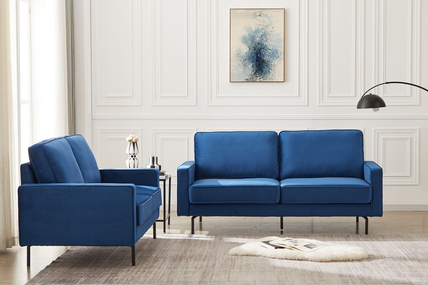 "Jessica" 3+2 Sofa Velvet Fabric -Blue