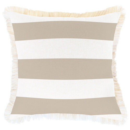 Deck Stripe Coastal Fringed Square Outdoor Cushion